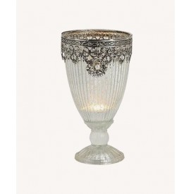 Windlicht Kerzenglas Kelch Silber Antik aus Glas mit Metall