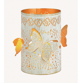 Kerzenhalter Windlicht Schmetterling aus Metall Weiß Gold 15cm