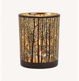 Windlicht Kerzenglas Wald aus Glas in Schwarz Gold