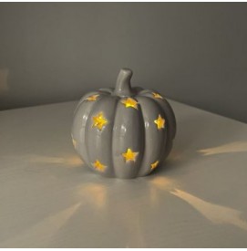 Grauer LED Deko Keramik Kürbis 8cm