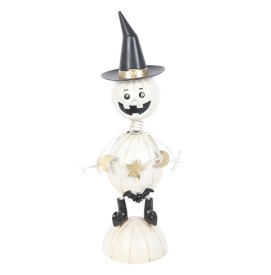 Weiße Metall Kürbis Figur mit Hexenhut Halloween