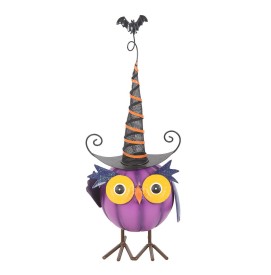 Lilafarbene Metall Eule mit Hexenhut Halloween