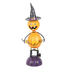 Orangefarbene Kürbis Figur aus Metall mit Hexenhut Halloween
