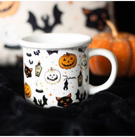 Spooky Cat and Pumpkin Tasse