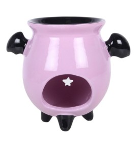 Hexenkessel mit Fledermausflügeln in rosa Kawaii Halloween Duftlampe aus Keramik