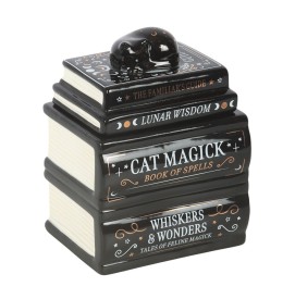 Bücherstapel Schwarze Katze Halloween Duftlampe aus Keramik